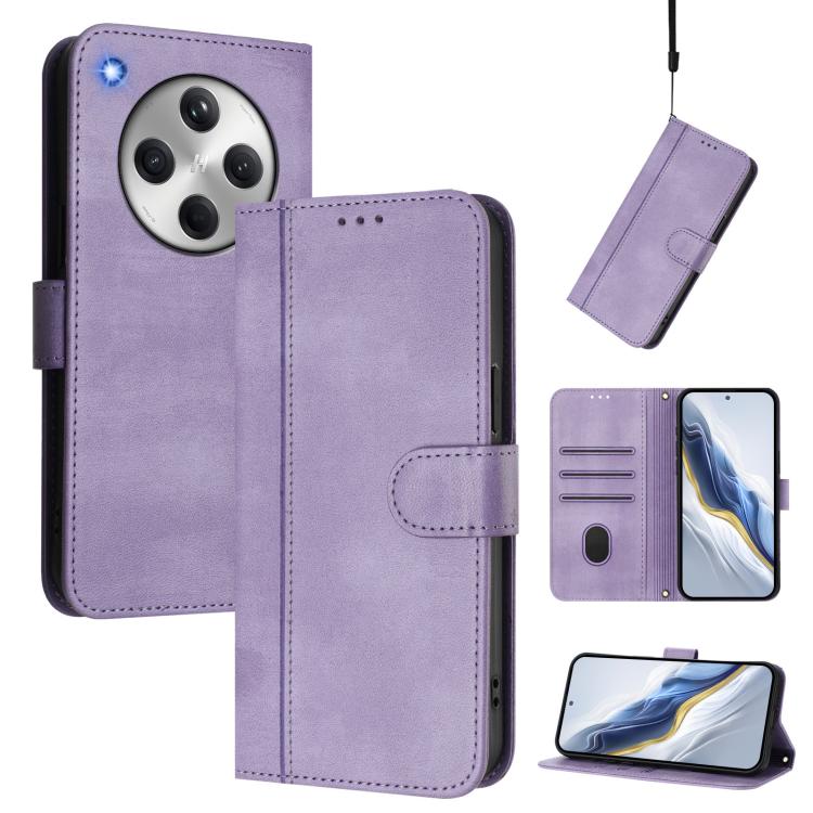 

For OPPO Find X8 5G Line Splicing Buckle Retro Leather Phone Case(Purple)