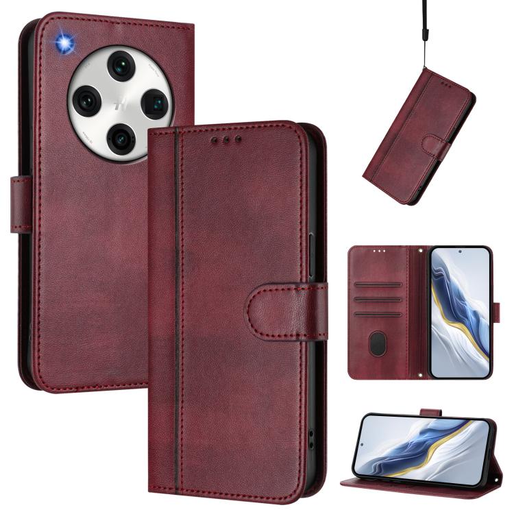 

For OPPO Find X8 Pro 5G Line Splicing Buckle Retro Leather Phone Case(Wine Red)