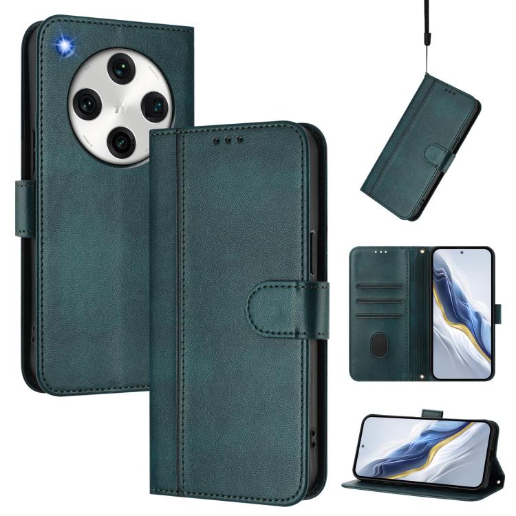 

For OPPO Find X8 Pro 5G Line Splicing Buckle Retro Leather Phone Case(Dark Green)