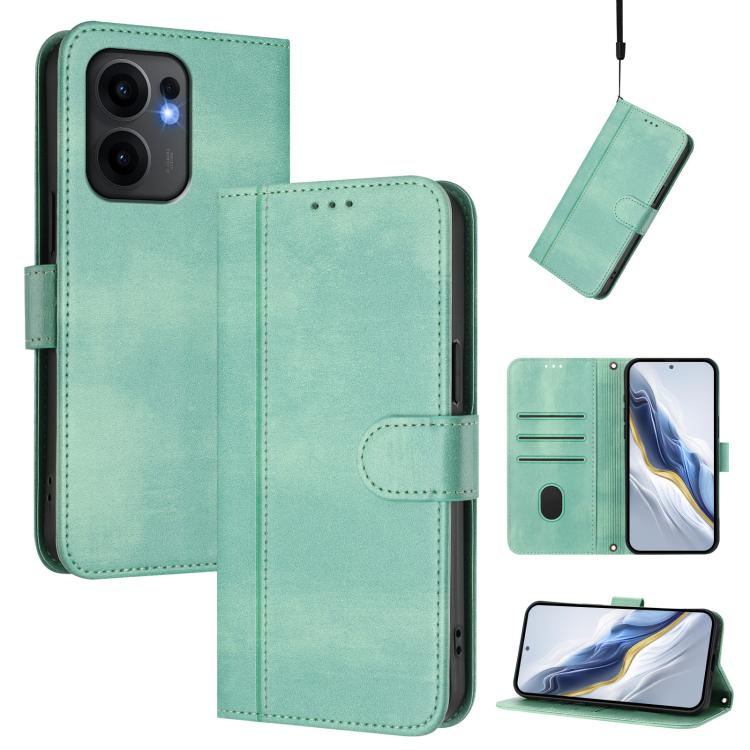 

For OPPO Reno13 F 5G Global / 4G India Line Splicing Buckle Retro Leather Phone Case(Mint)