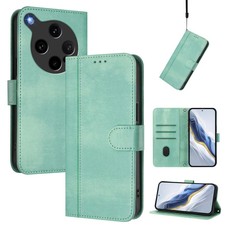 

For OPPO Find X8 Ultra 5G Line Splicing Buckle Retro Leather Phone Case(Mint)