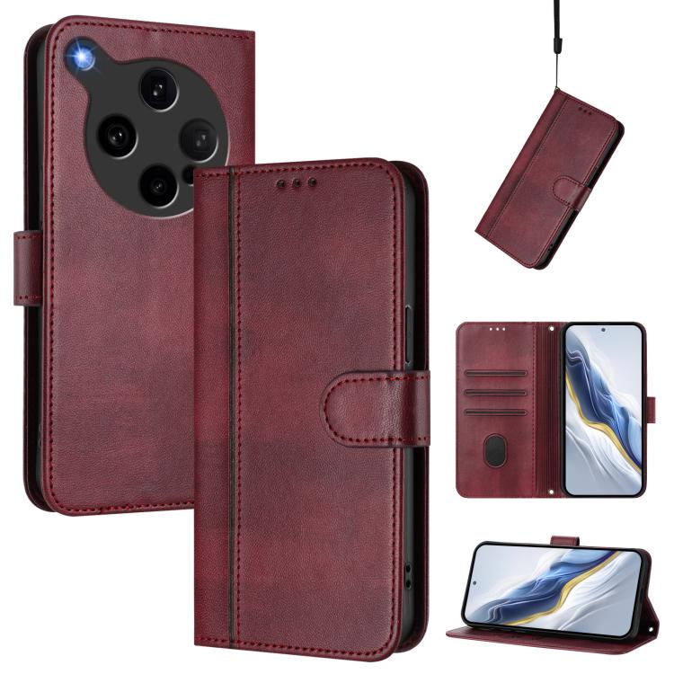 

For OPPO Find X8 Ultra 5G Line Splicing Buckle Retro Leather Phone Case(Wine Red)