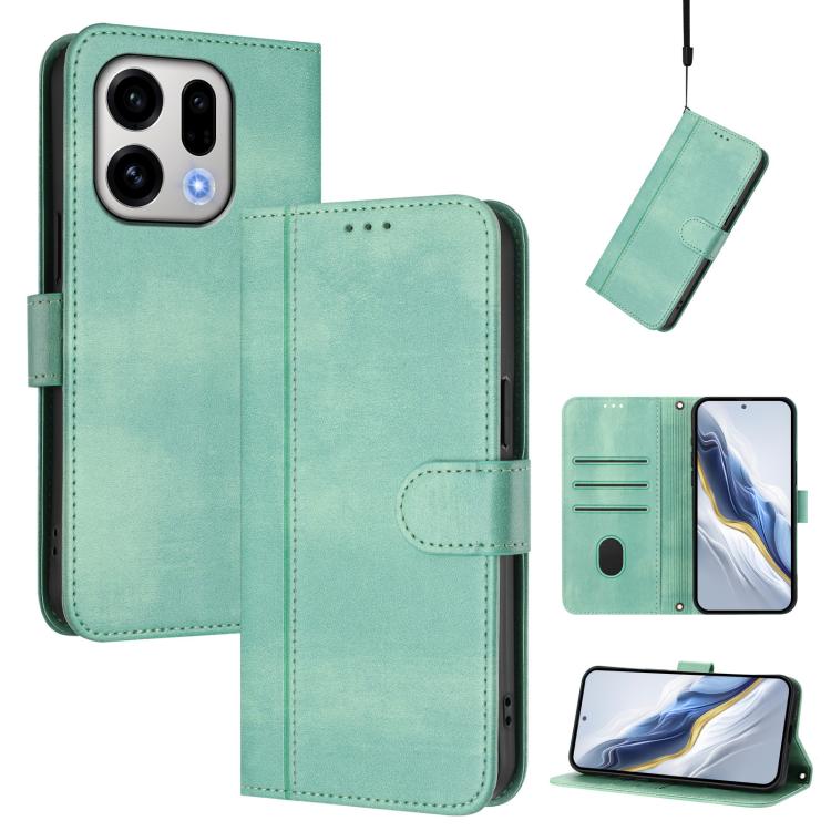 

For OPPO Find X9 Line Splicing Buckle Retro Leather Phone Case(Mint)