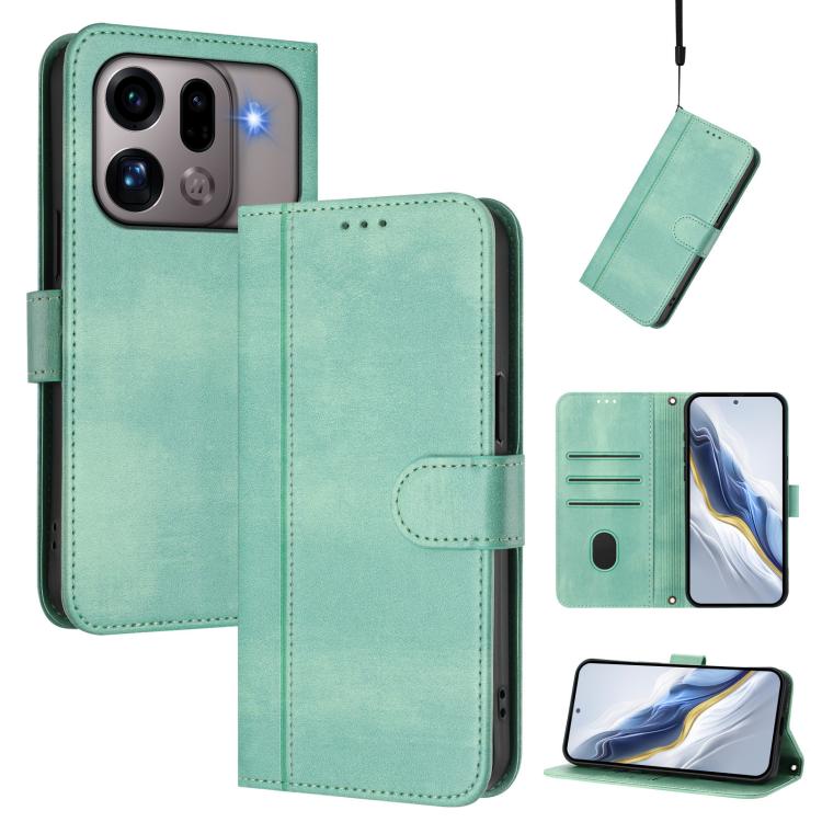 

For OPPO Find X9s Pro Line Splicing Buckle Retro Leather Phone Case(Mint)