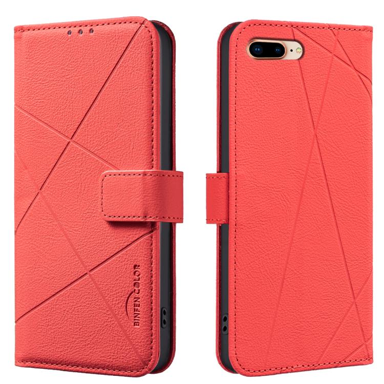 

For iPhone 6 Plus / 7 Plus / 8 Plus Geometric Pattern RFID Leather Phone Case(Red)