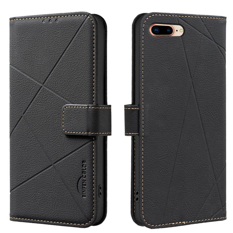 For iPhone 6 Plus / 7 Plus / 8 Plus Geometric Pattern RFID Leather Phone Case(Black)