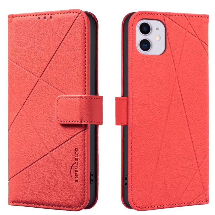 

For iPhone 11 Geometric Pattern RFID Leather Phone Case(Red)