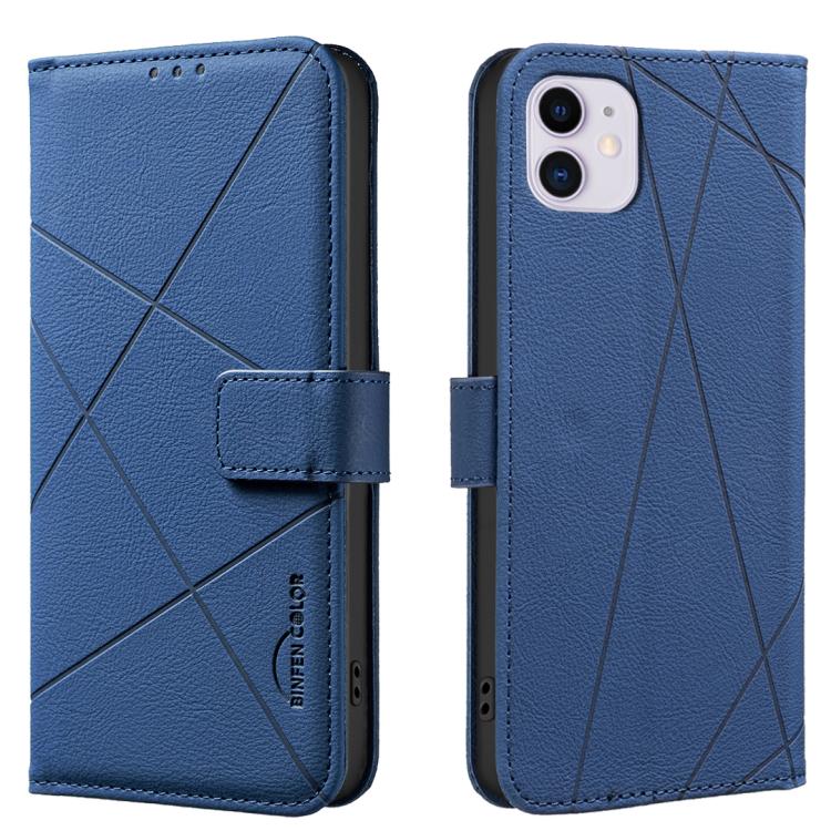 

For iPhone 12 / 12 Pro Geometric Pattern RFID Leather Phone Case(Blue)