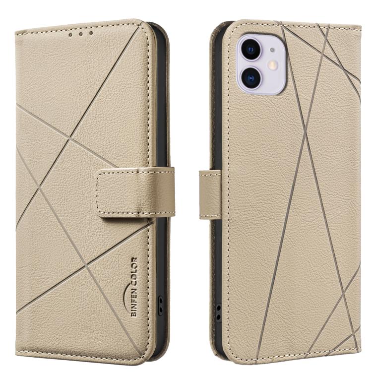 

For iPhone 12 / 12 Pro Geometric Pattern RFID Leather Phone Case(Beige)