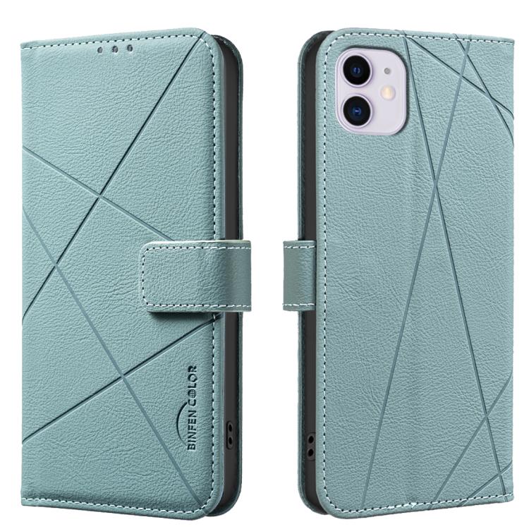 

For iPhone 12 / 12 Pro Geometric Pattern RFID Leather Phone Case(Green)