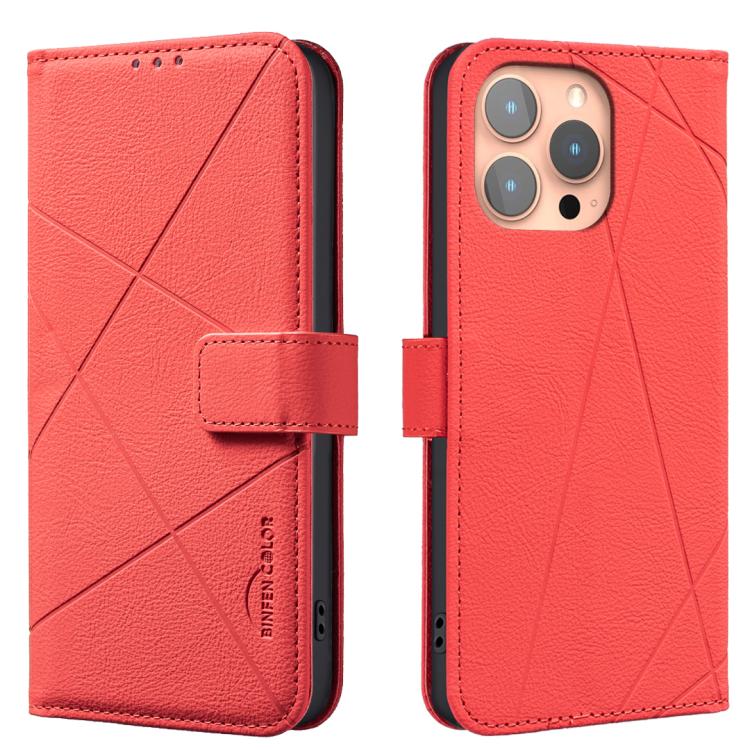 

For iPhone 12 Pro Max Geometric Pattern RFID Leather Phone Case(Red)