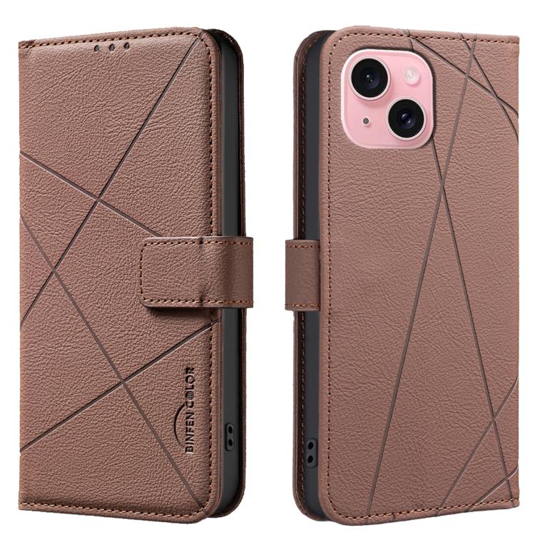 

For iPhone 13 / 14 Geometric Pattern RFID Leather Phone Case(Brown)