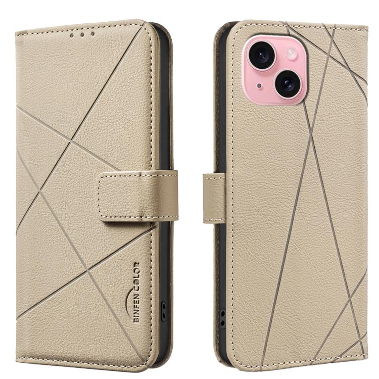 

For iPhone 13 / 14 Geometric Pattern RFID Leather Phone Case(Beige)