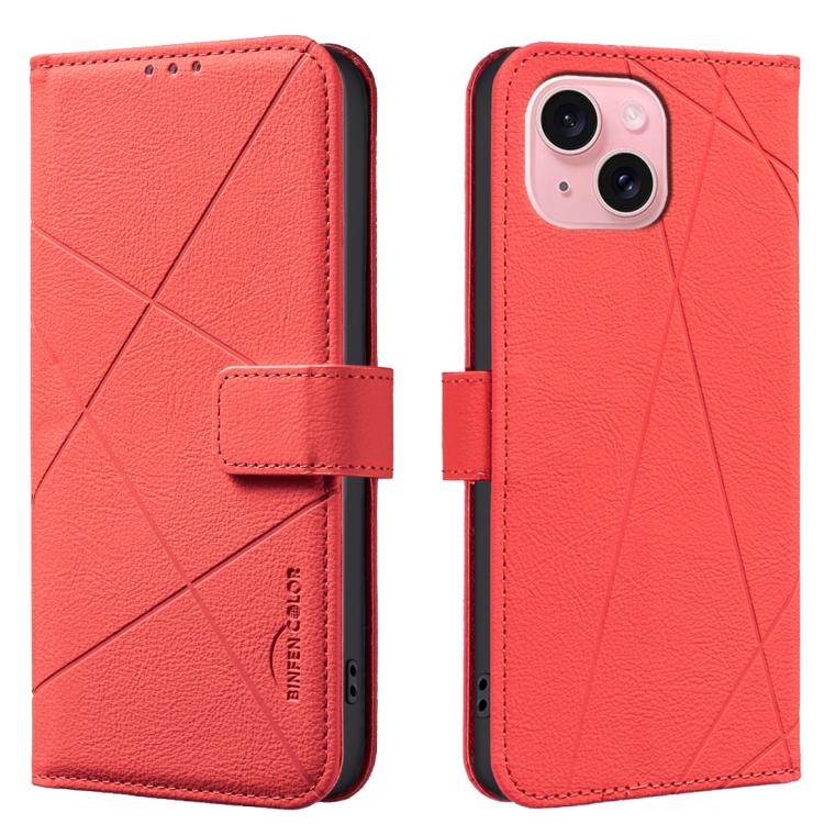 

For iPhone 13 / 14 Geometric Pattern RFID Leather Phone Case(Red)