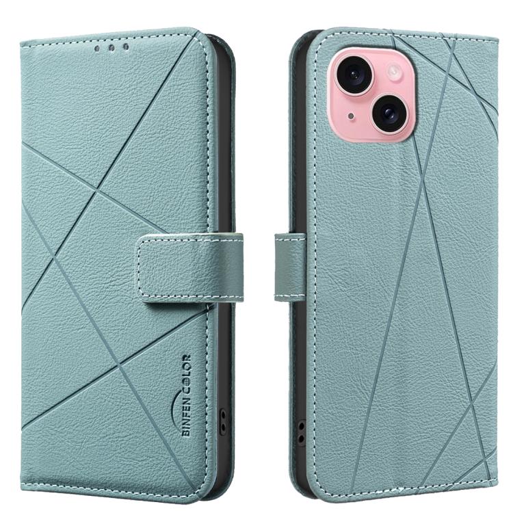 

For iPhone 13 / 14 Geometric Pattern RFID Leather Phone Case(Green)