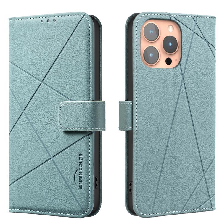 

For iPhone 13 Pro Max Geometric Pattern RFID Leather Phone Case(Green)