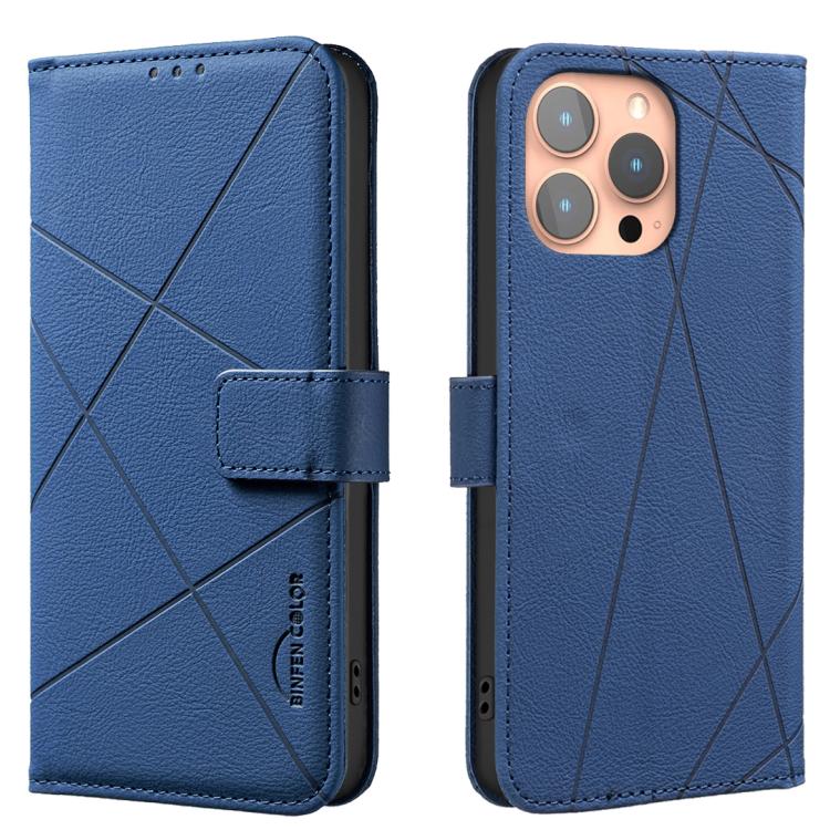 

For iPhone 14 Pro Max Geometric Pattern RFID Leather Phone Case(Blue)