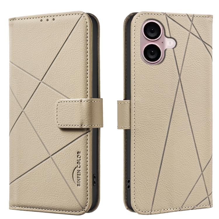 

For iPhone 16 Plus Geometric Pattern RFID Leather Phone Case(Beige)