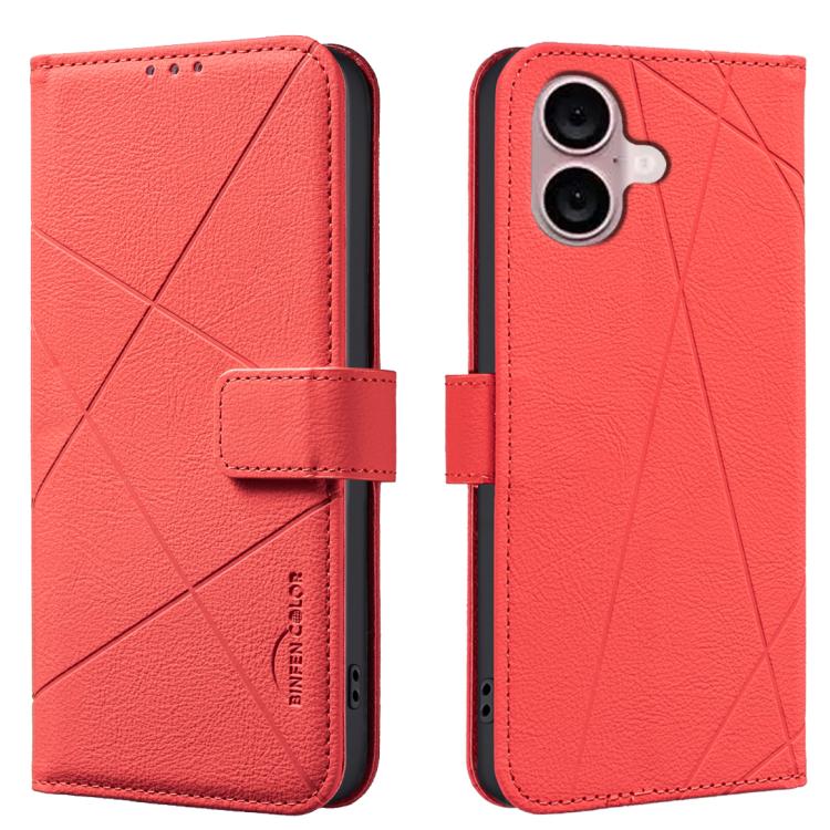 

For iPhone 16 Plus Geometric Pattern RFID Leather Phone Case(Red)