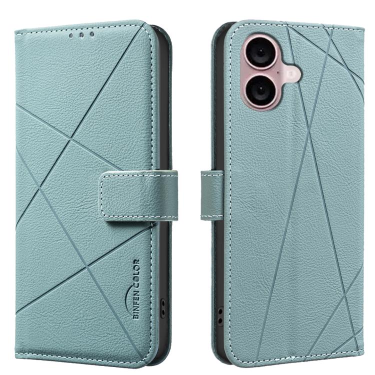

For iPhone 16 Plus Geometric Pattern RFID Leather Phone Case(Green)