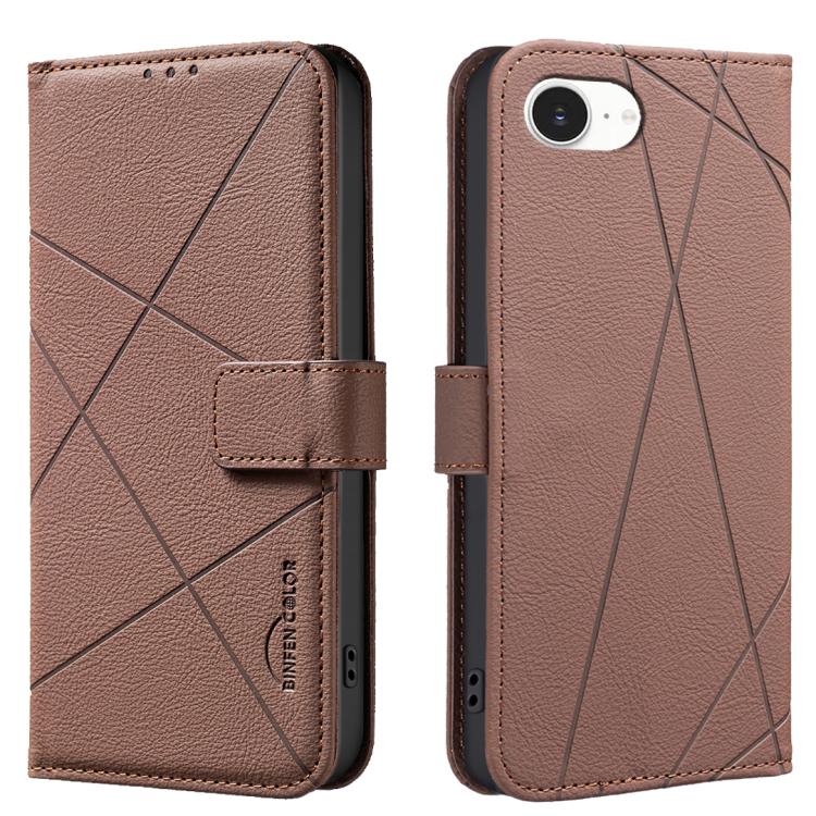 

For iPhone 16e Geometric Pattern RFID Leather Phone Case(Brown)