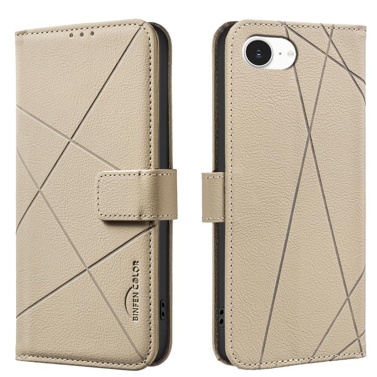 

For iPhone 16e Geometric Pattern RFID Leather Phone Case(Beige)