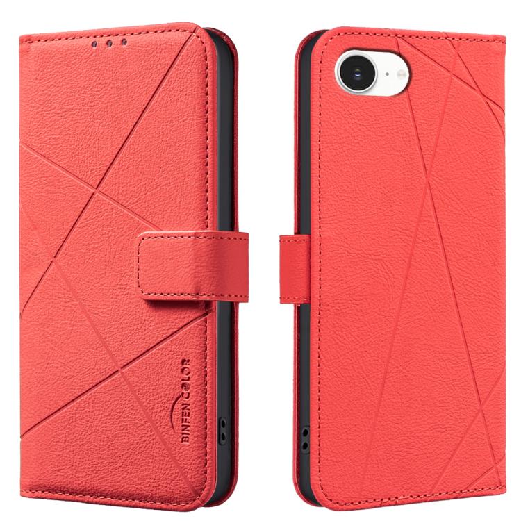 

For iPhone 16e Geometric Pattern RFID Leather Phone Case(Red)