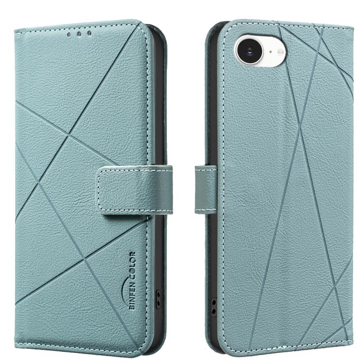 

For iPhone 16e Geometric Pattern RFID Leather Phone Case(Green)