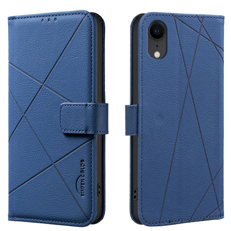 

For iPhone XR Geometric Pattern RFID Leather Phone Case(Blue)