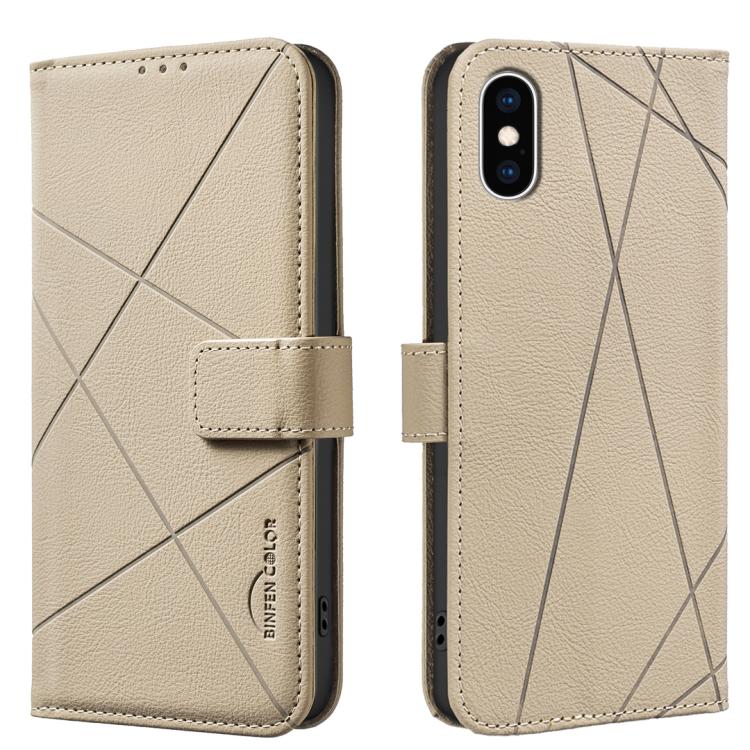 

For iPhone XS Max Geometric Pattern RFID Leather Phone Case(Beige)