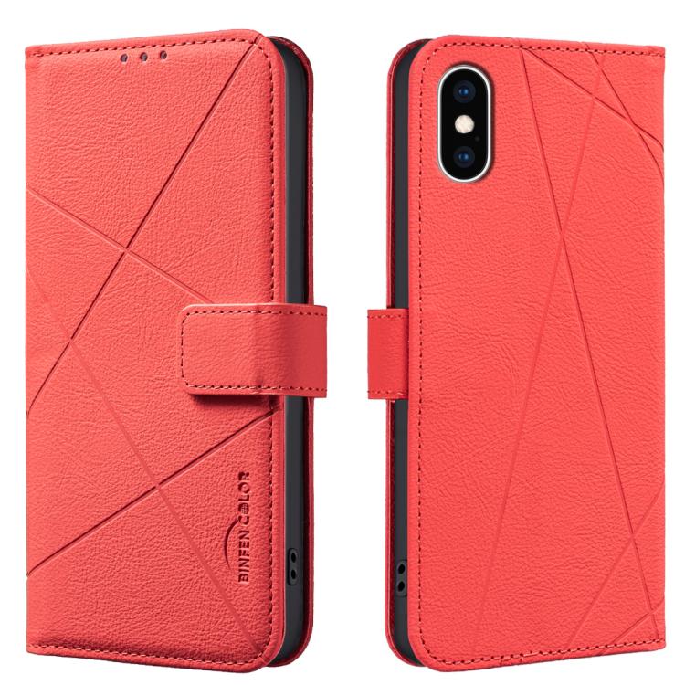 

For iPhone XS Max Geometric Pattern RFID Leather Phone Case(Red)