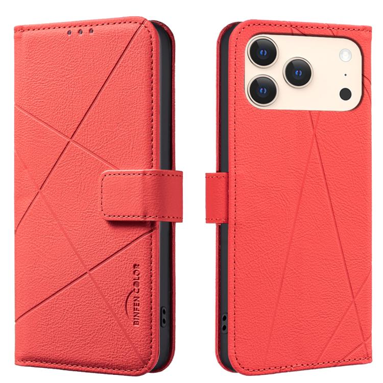

For iPhone 17 Pro Max Geometric Pattern RFID Leather Phone Case(Red)