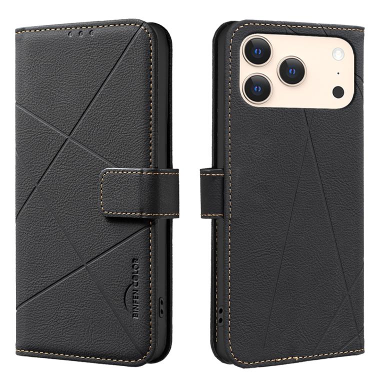 

For iPhone 17 Pro Max Geometric Pattern RFID Leather Phone Case(Black)