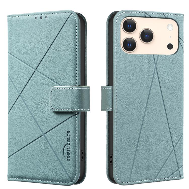 

For iPhone 17 Pro Max Geometric Pattern RFID Leather Phone Case(Green)