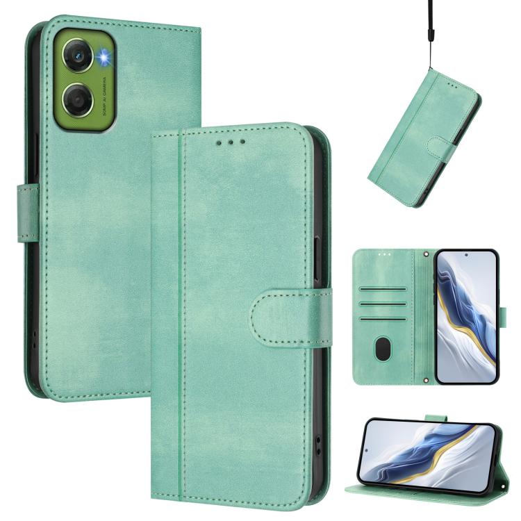 

For Motorola Moto G06 4G Line Splicing Buckle Retro Leather Phone Case(Mint)