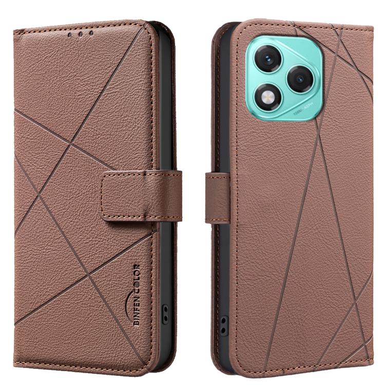 

For Honor 400 Lite Geometric Pattern RFID Leather Phone Case(Brown)