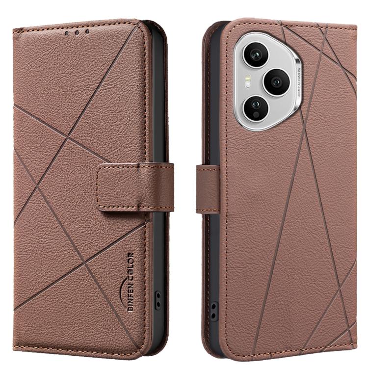 

For Honor 400 Pro Global 160.8mm Geometric Pattern RFID Leather Phone Case(Brown)