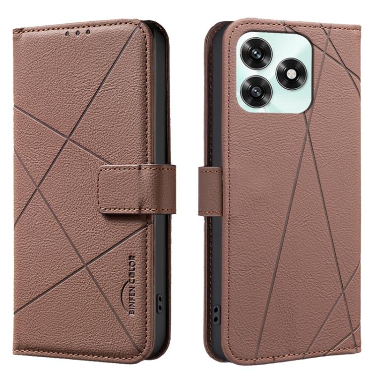 

For Honor X5c 4G / X5c Plus Geometric Pattern RFID Leather Phone Case(Brown)
