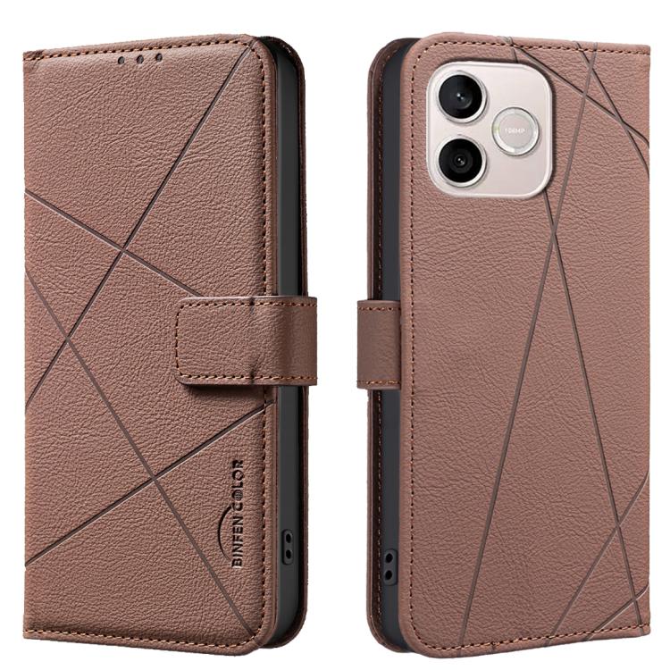 

For Honor 600 Lite Global Geometric Pattern RFID Leather Phone Case(Brown)