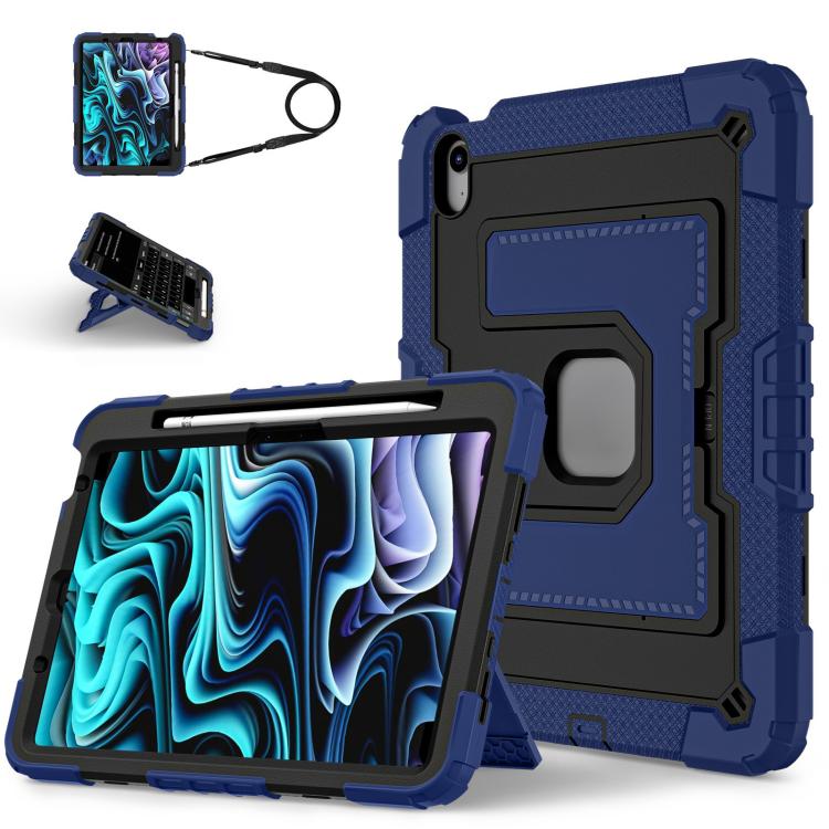

For iPad Air 11 2025 / 2024 Big Holder Silicone Hydric PC Tablet Case with Shoulder Strap(Navy Black)