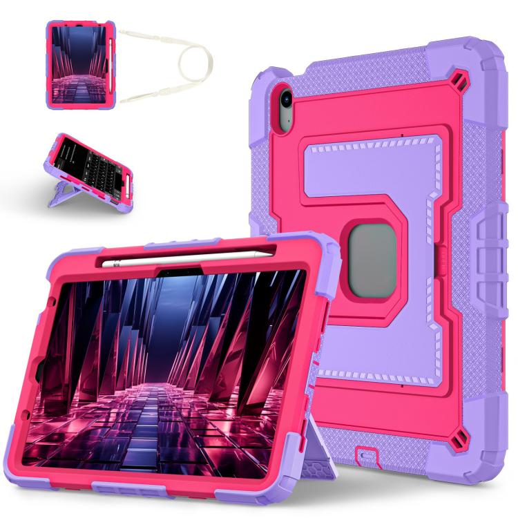 

For iPad Air 11 2025 / 2024 Big Holder Silicone Hydric PC Tablet Case with Shoulder Strap(Purple Rose Red)