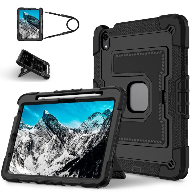 

For iPad mini 6 2021 / mini 2024 Big Holder Silicone Hydric PC Tablet Case with Shoulder Strap(Black)