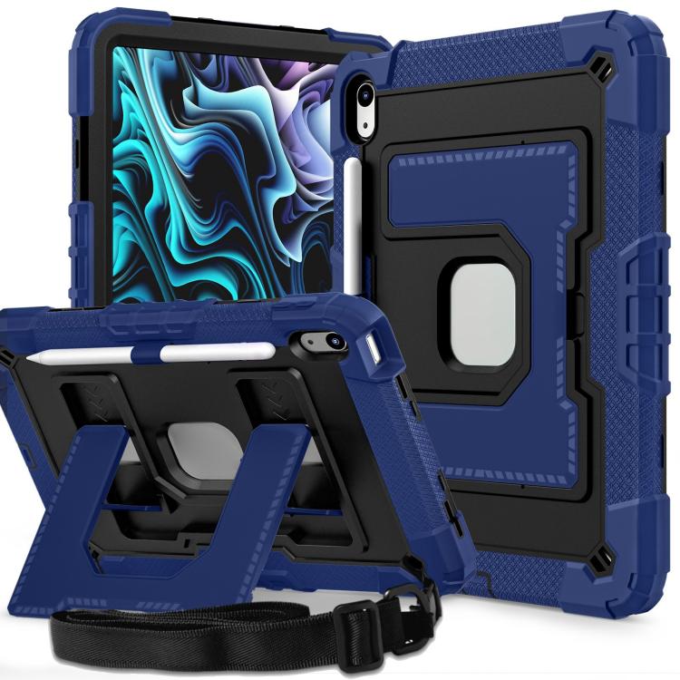 

For iPad 2025 / 2022 Big Holder Silicone Hydric PC Tablet Case with Shoulder Strap(Navy Black)