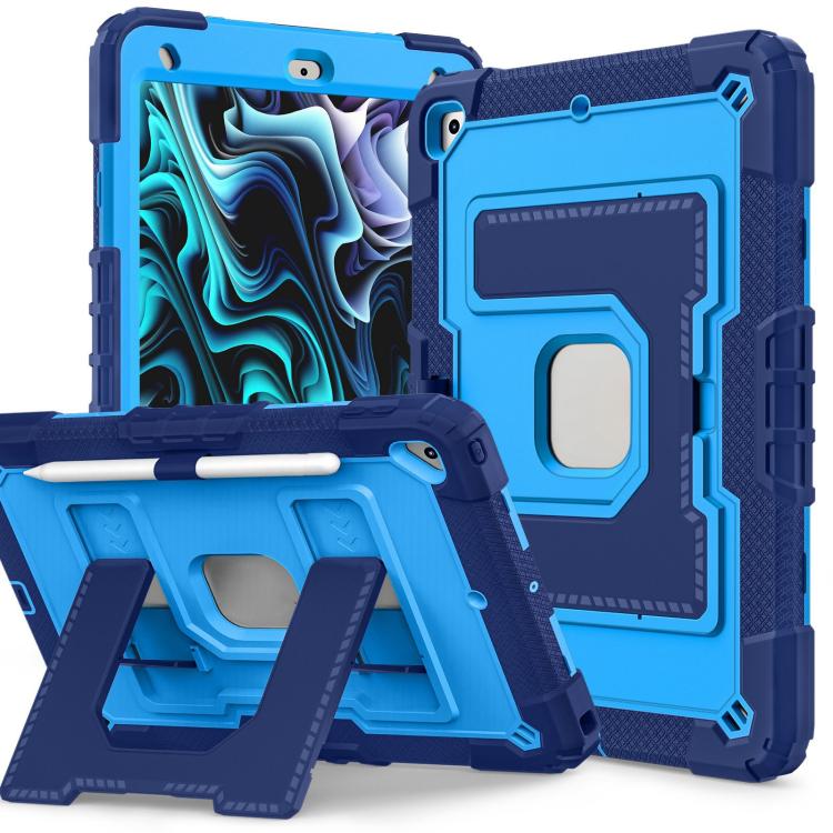 

For iPad 10.2 1021 / 10.5 2019 Big Holder Silicone Hydric PC Tablet Case with Shoulder Strap(Navy Blue Blue)