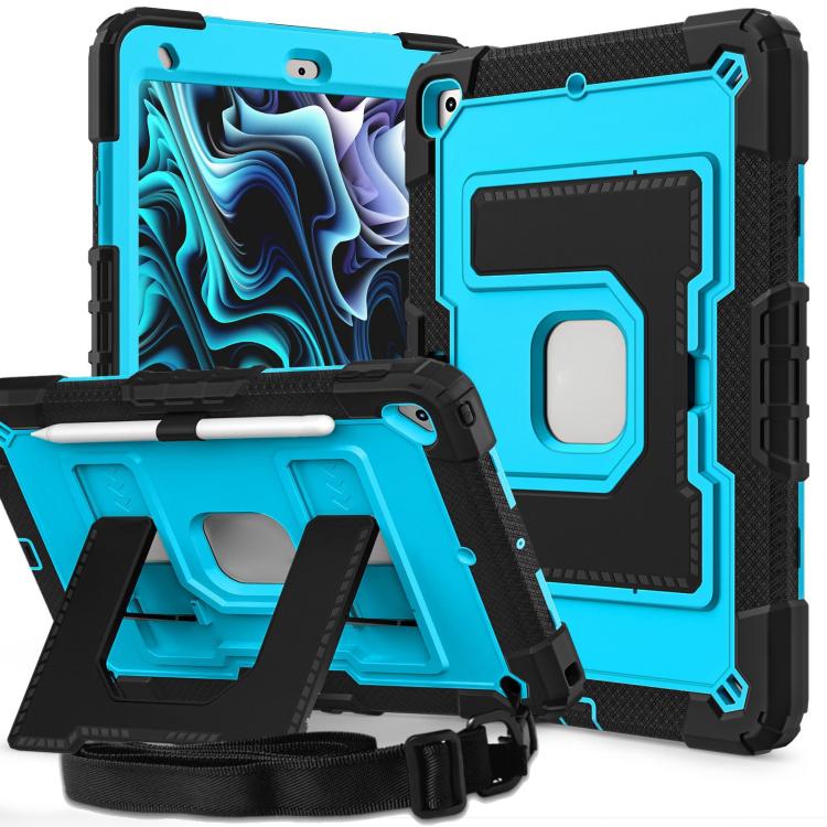 

For iPad 10.2 1021 / 10.5 2019 Big Holder Silicone Hydric PC Tablet Case with Shoulder Strap(Black Blue)