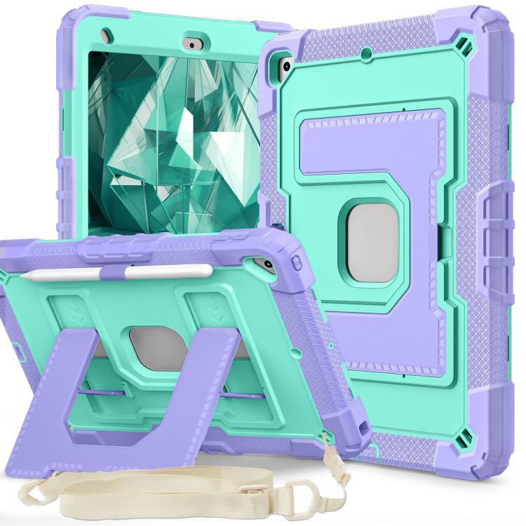 

For iPad 10.2 1021 / 10.5 2019 Big Holder Silicone Hydric PC Tablet Case with Shoulder Strap(Purple Mint)