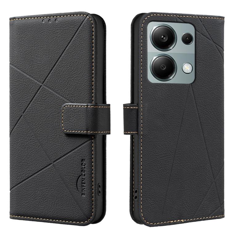 

For Redmi Note 13 Pro 4G Geometric Pattern RFID Leather Phone Case(Black)