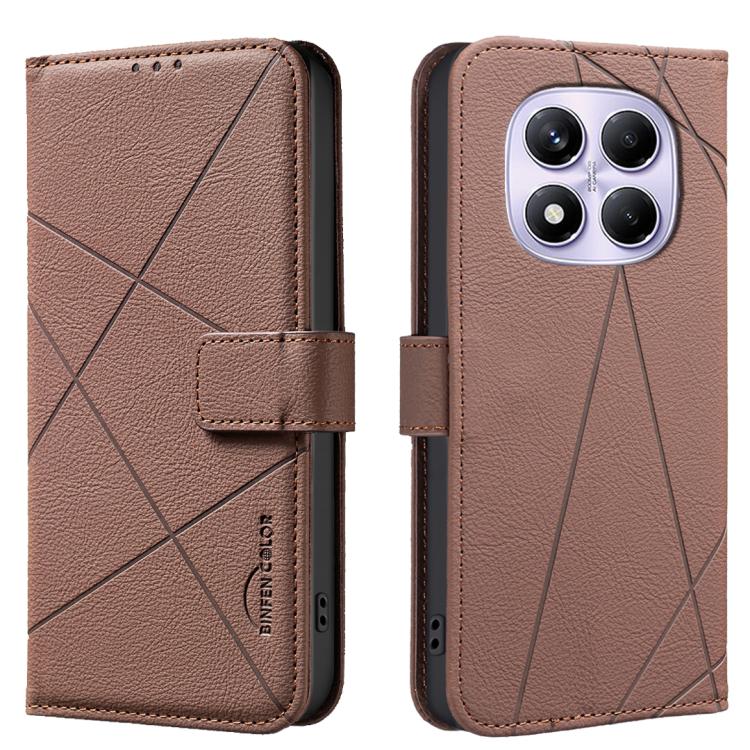 

For Redmi Note 14 Pro 4G Geometric Pattern RFID Leather Phone Case(Brown)
