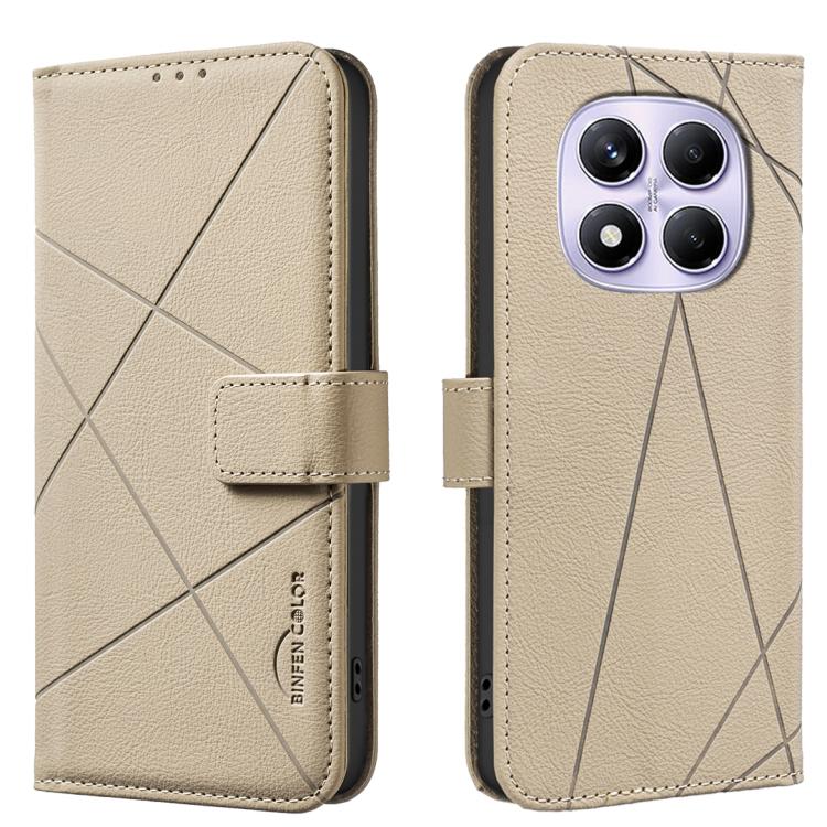

For Redmi Note 14 Pro 4G Geometric Pattern RFID Leather Phone Case(Beige)
