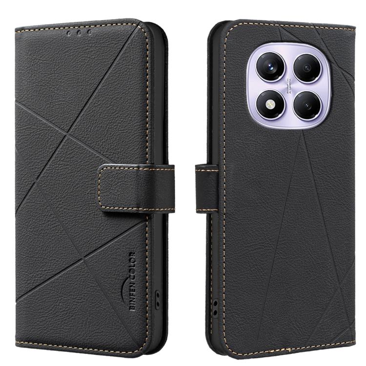 

For Redmi Note 14 Pro 4G Geometric Pattern RFID Leather Phone Case(Black)